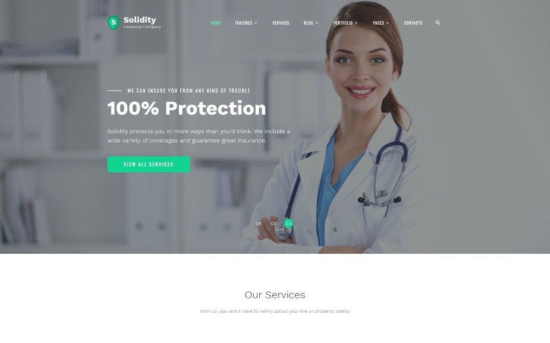 Solidity - Plantilla de sitio web Bootstrap HTML limpio multipágina de seguros