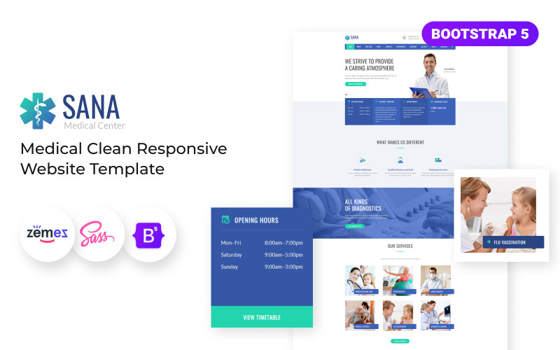 Sana - Medicinsk ren responsiv webbplatsmall