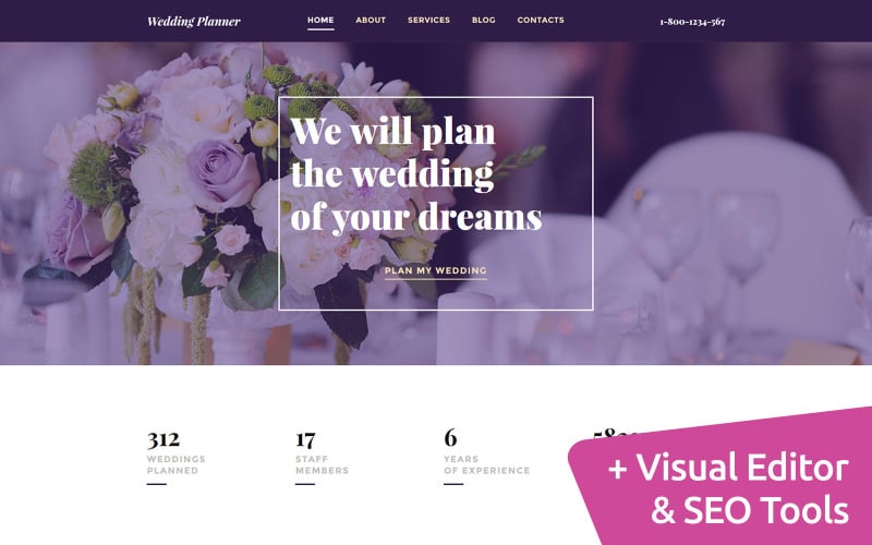 Bröllopsplanerare MotoCMS webbplats mall