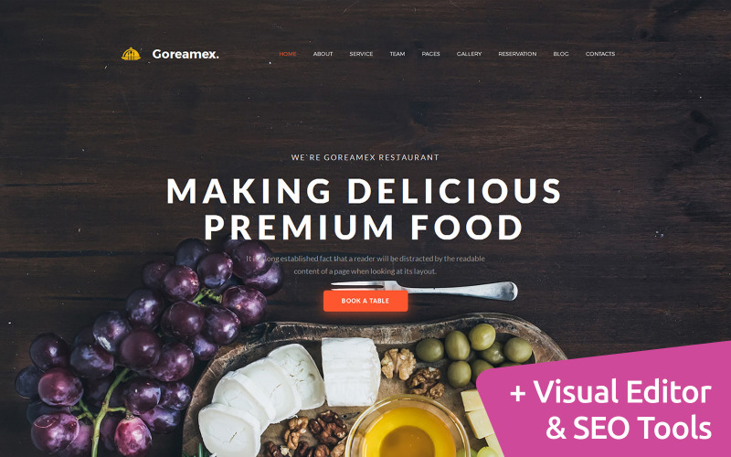Goreamex - Európai étterem Premium Moto CMS 3 sablon