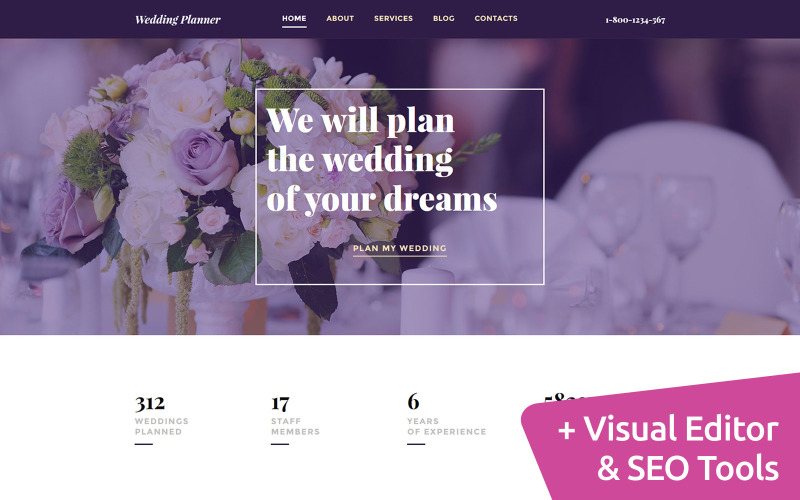 Modelo de site do MotoCMS para planejador de casamento