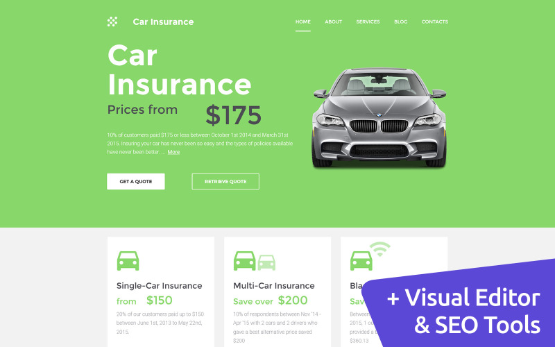 Modelo de site do MotoCMS para seguro de automóveis