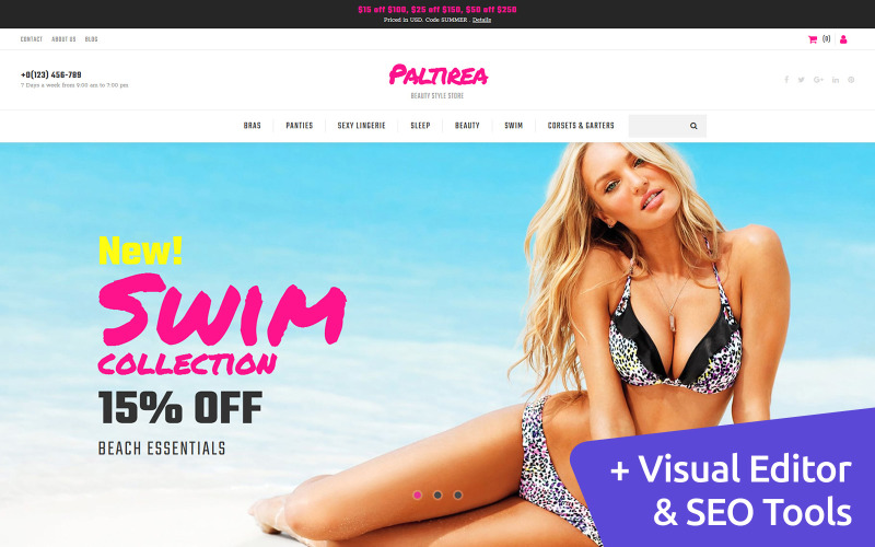 MotoCMS e-commercesjabloon voor strandkledingwinkel