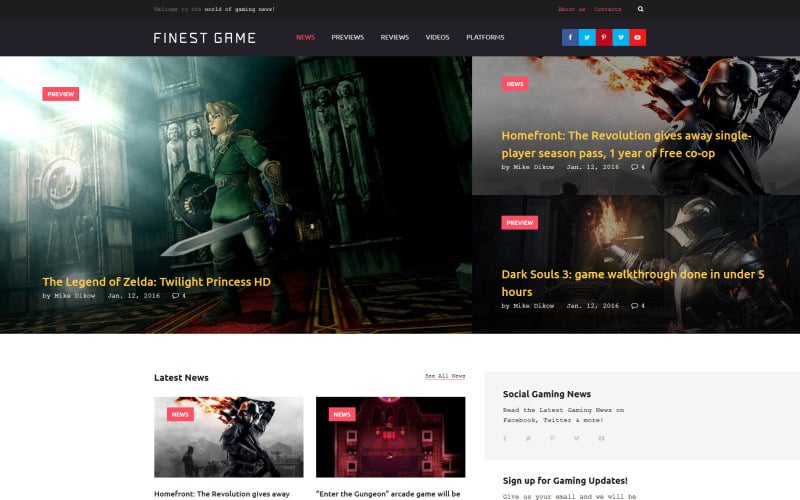 Video Games Website Template with Dark Background and Big Footer - MotoCMS