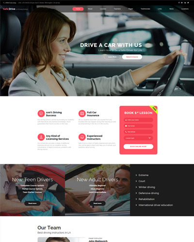 Guida sicura - Modello di sito web per scuole di traffico e lezioni di guida