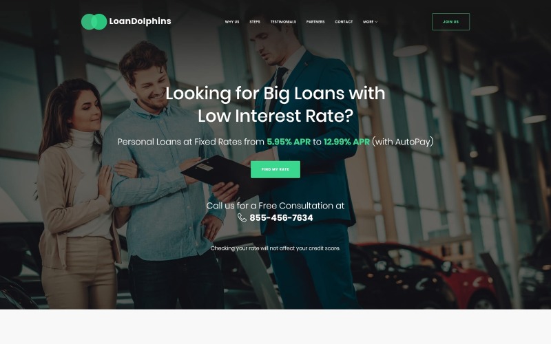 Loan Dolphins - motyw WordPress na jednej stronie firmy pożyczkowej