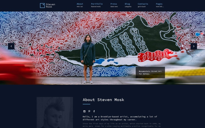 Steven Mosk - Modern művész személyes portfólió WordPress téma