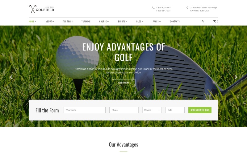Адаптивный шаблон сайта для гольф-клуба