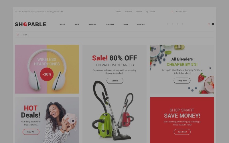 Shopable - Адаптивная тема WooCommerce для магазина Multiconcept