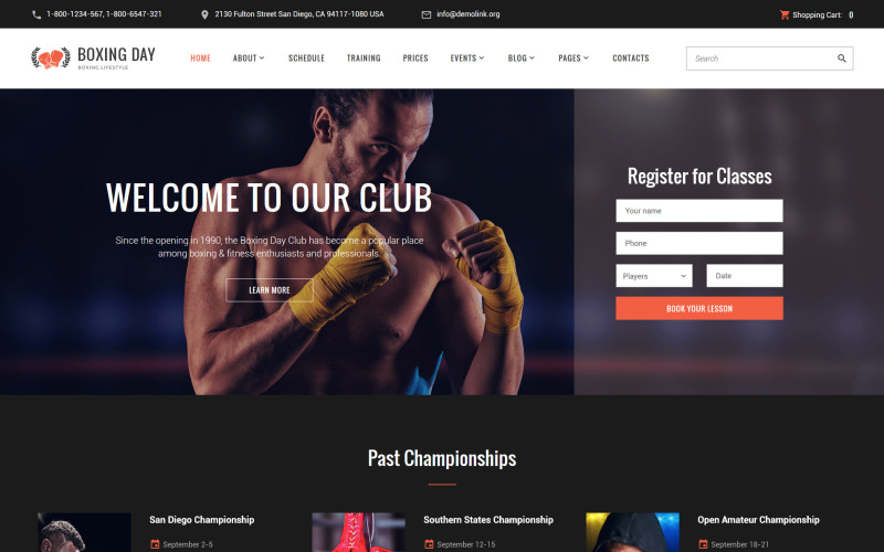 Boxing Day - Plantilla de sitio web adaptable de Boxing Lifestyle Club