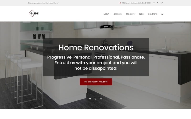 Glide - Tema de WordPress para empresas de renovación de hogares, baños y cocinas