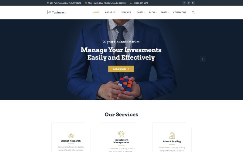TopInvest - адаптивный многостраничный шаблон веб-сайта инвестиционной компании