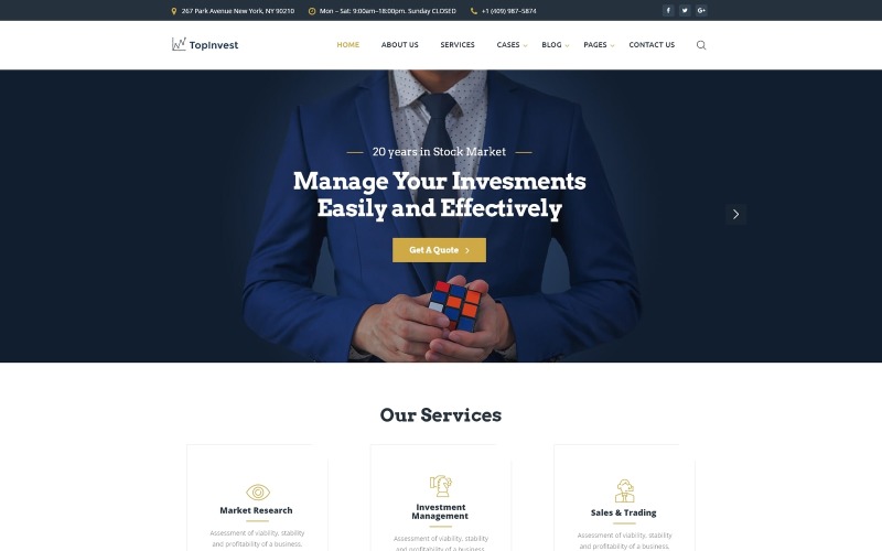 TopInvest - Plantilla de sitio web adaptable de varias páginas para empresas de inversión