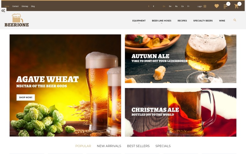 Beerione - Tema da PrestaShop para loja de equipamentos de fabricação de cerveja