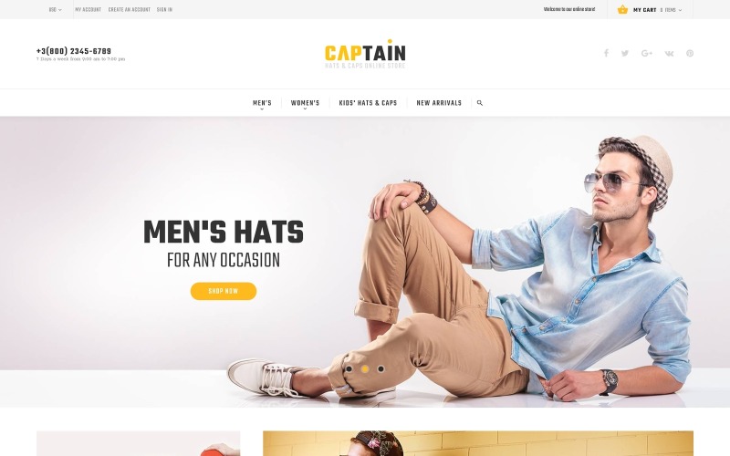 Captain - Magento тема для интернет-магазина шляп и кепок