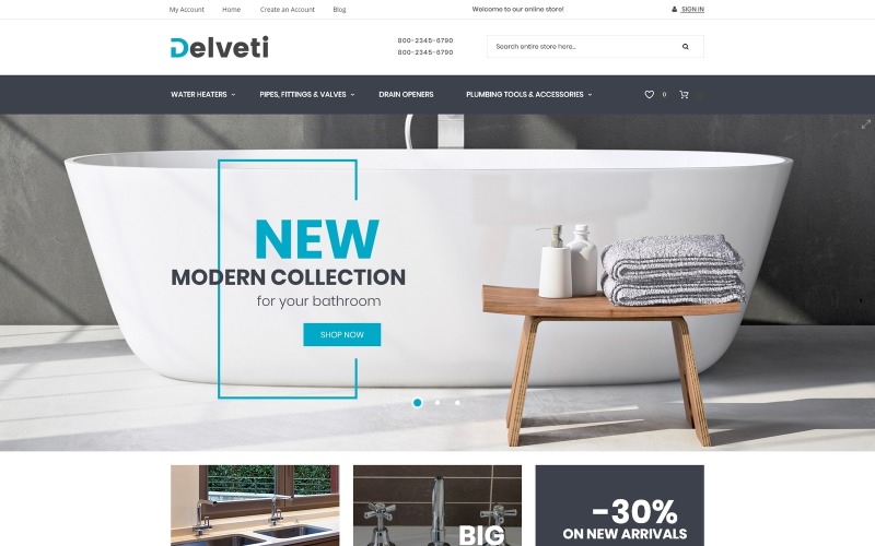 Delveti - Thème Magento de fournitures de plomberie