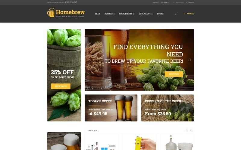 HomeBrew - адаптивний шаблон OpenCart для пивоварні