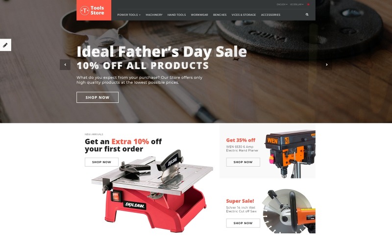 Magasin d'outils - Modèle OpenCart d'outils de construction et de fournitures pour bricoleurs
