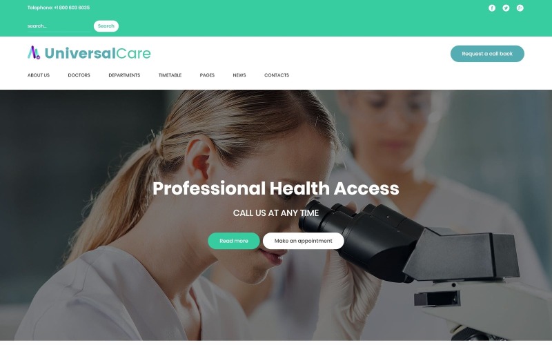 UniversalCare - Responsief WordPress-thema van het medisch centrum