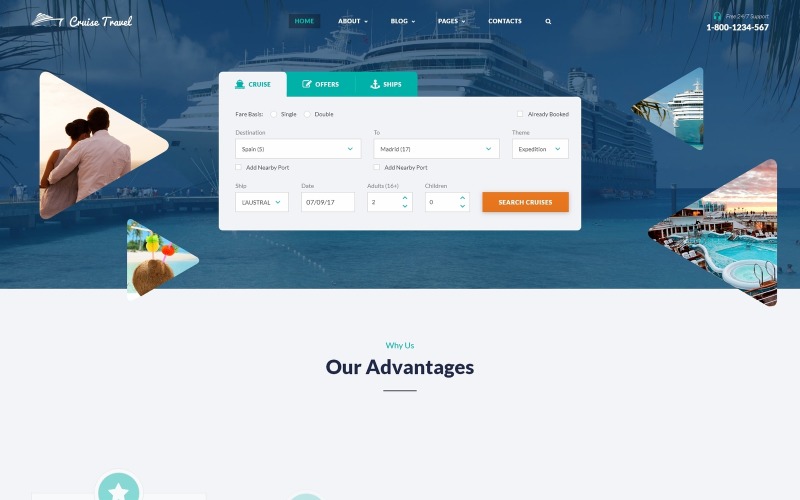 Cruise Travel - Website sjabloon voor reisbureau's met meerdere pagina's