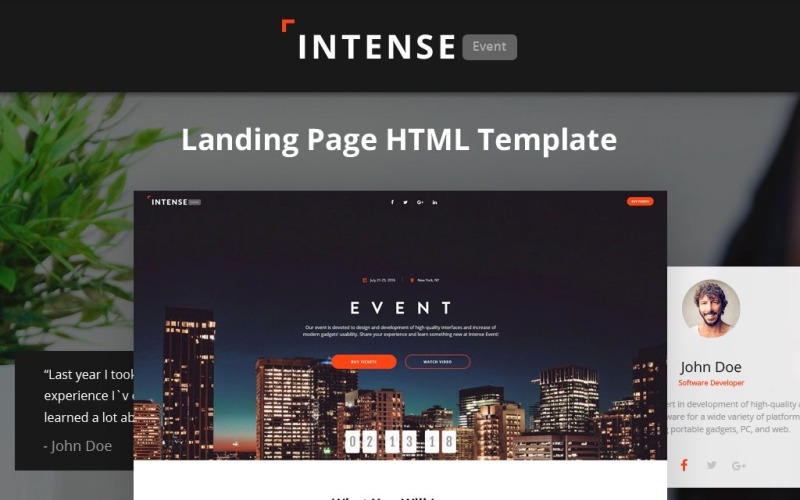 Intense - szablon strony docelowej HTML5 do planowania wydarzeń
