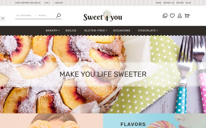 Sweet4you - Édességek érzékeny sablon cukorka- és süteményboltokhoz PrestaShop téma