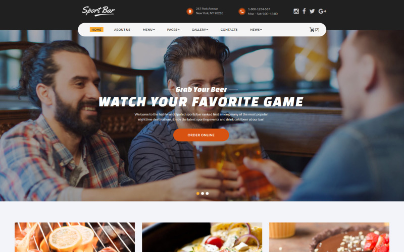 Website sjabloon voor sportbar en restaurant met meerdere pagina's