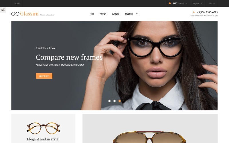 Glassini - responsywny motyw PrestaShop dla sklepu z okularami