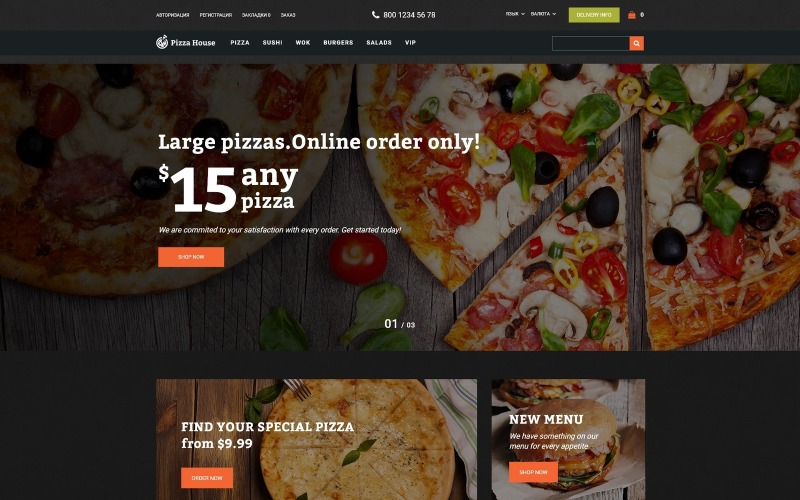 Pizza House - Pizzarestaurang med online-beställningssystem OpenCart-mall