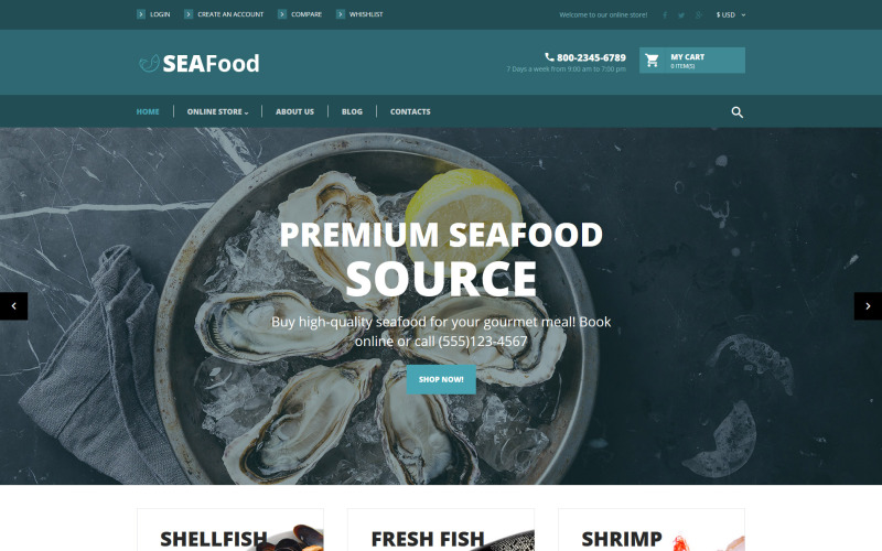 SeaFood - De beste zeevruchten Delicatessen VirtueMart-sjabloon