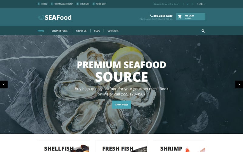 SeaFood - Les meilleures spécialités de fruits de mer Modèle VirtueMart