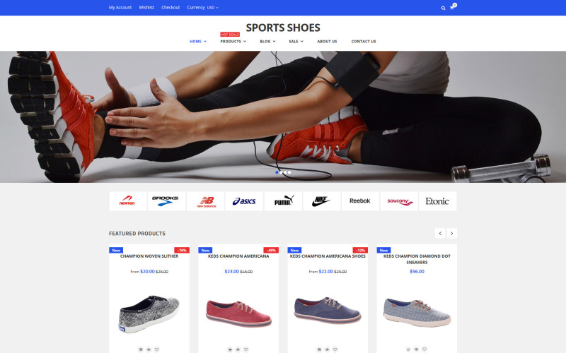 Спортивная обувь - отзывчивая тема Shopify