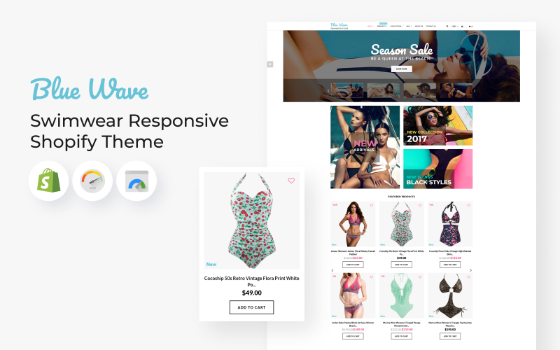 BlueWave — responsywny motyw Shopify dotyczący strojów kąpielowych