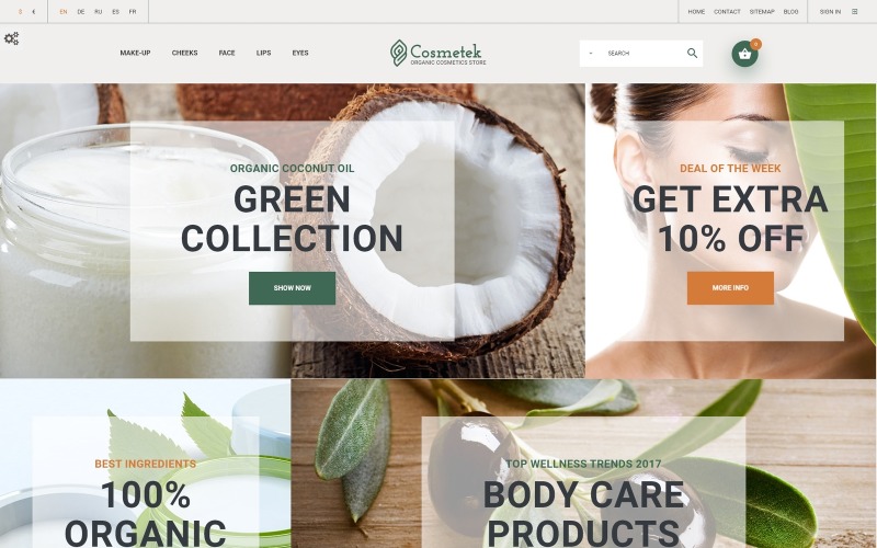 Cosmetek - Thème PrestaShop pour la boutique de cosmétiques bio