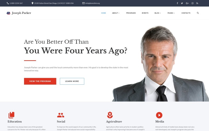 约瑟夫·帕克-政治候选人响应式多页网站模板