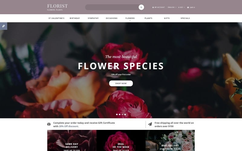 Адаптивный OpenCart шаблон Flower Shop