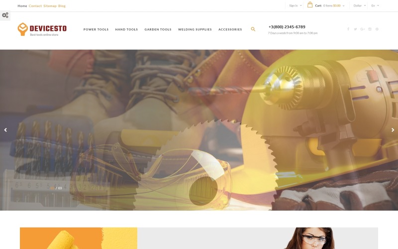 магазин инструментов и расходных материалов prestashop theme