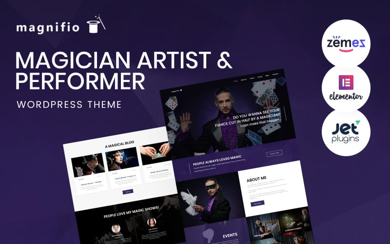 Magnifio — тема WordPress для фокусников, предназначенная для портфолио артистов развлекательной индустрии.