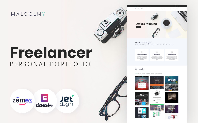 MalcolmY - Тема WordPress для портфолио фрилансера на сайте профессиональных услуг.