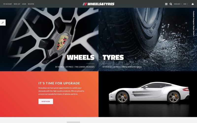 Modello OpenCart di ruote e pneumatici