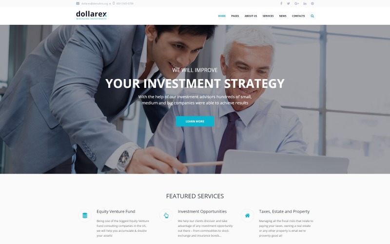 Dollarex - befektetési társaság és pénzügy WordPress téma