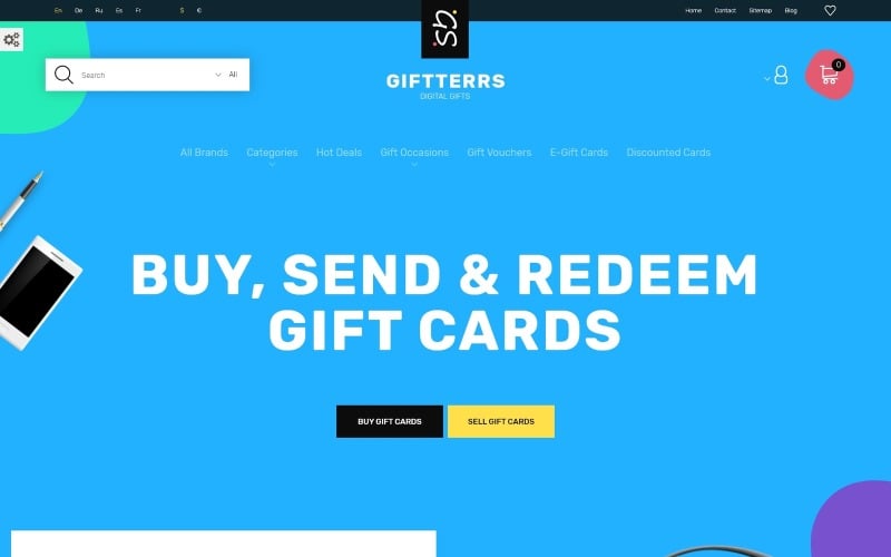 Giftterrs - подарочные карты для любых целей PrestaShop Theme