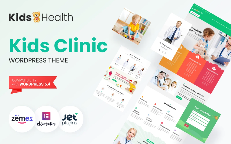 KidsHealth - Педиатрическая клиника и детское здравоохранение. Тема WordPress Elementor.