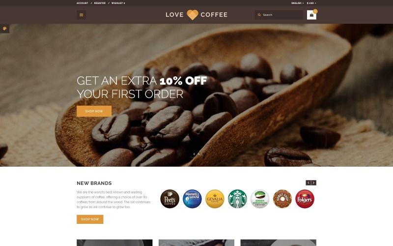 Love Coffee - Modelo OpenCart de Coffee House