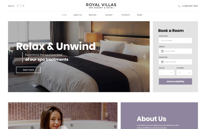 Royal Villas - Modelo de site de múltiplas páginas responsivo em Spa Resort & Hotel
