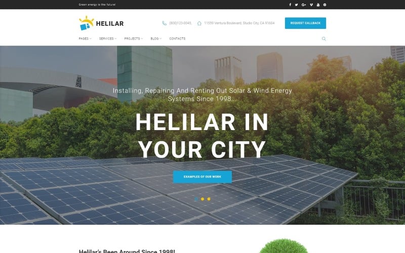Helilar - tema WordPress de energia solar e renovável