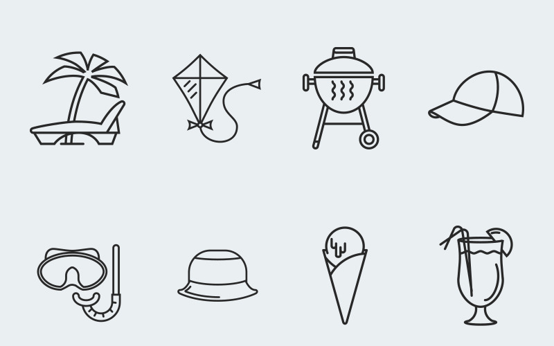 Download Набор иконок "Summer Vector Icon Set" / Summer Vector Icon Set - Набор иконок на тему графика vector icon simple outline flat illustration computer interface graphic design art web symbol, summer holidays sea beach sunset camping holiday