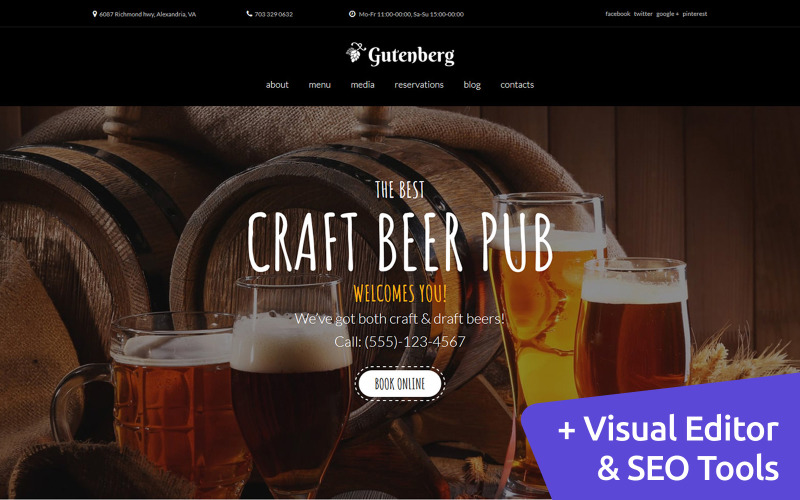 GutenBerg - Craft Beer Pub Moto CMS 3 Şablonu