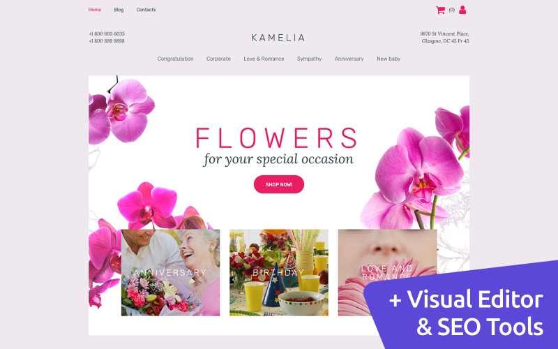 Kamelia - Çiçekçi MotoCMS E-ticaret Şablonu
