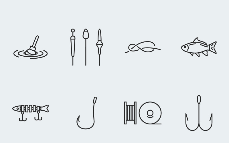 Download Набор иконок "Fishing vector icons vol.1 Set" / Fishing vector icons vol.1 Set - Набор иконок на тему графика vector, icon, simple, outline, flat, illustration, computer, interface, graphic, design, art, web, symbol, fishing, fish, sport, nature, hobby, camping, holiday